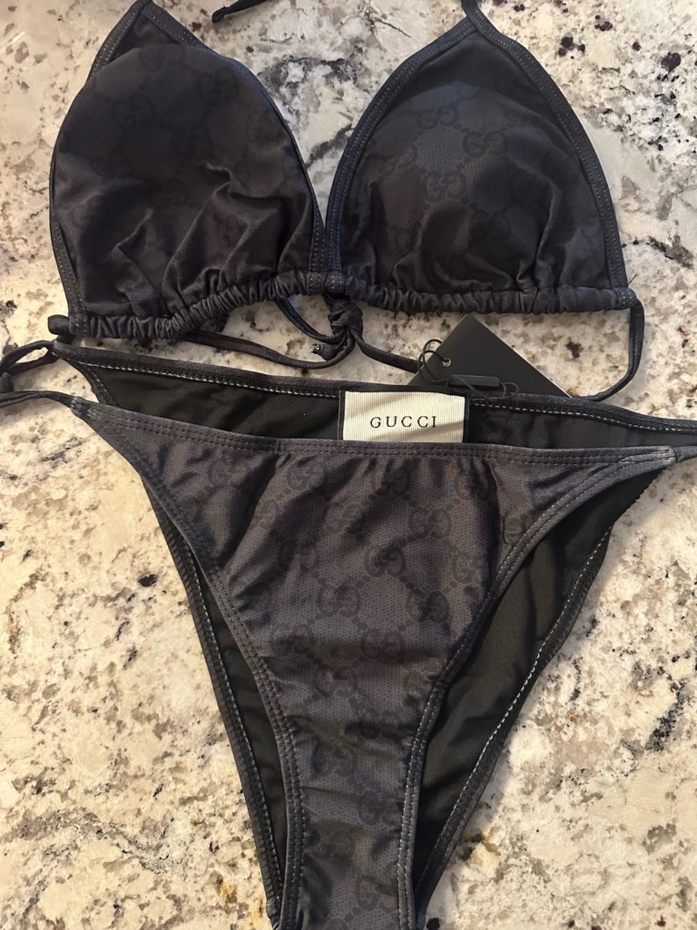 Gucci Dark black Monogram Triangle Bikini Set